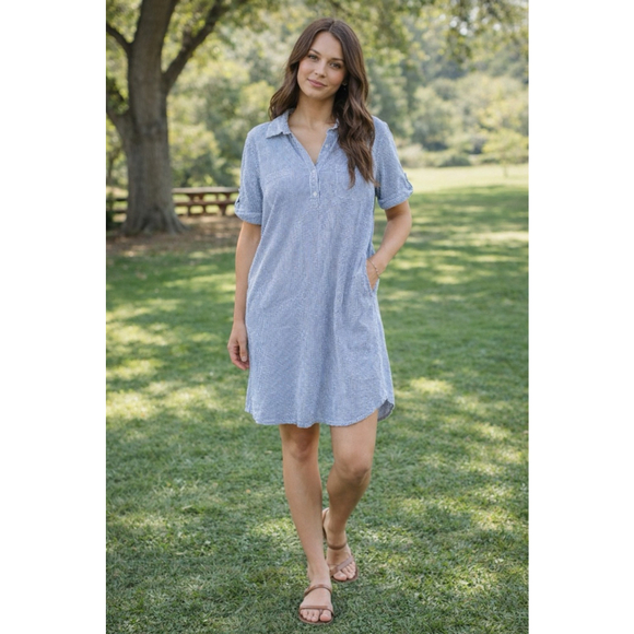 Karen Scott Dresses & Skirts - Women's Karen Scott Blue White Striped Shirtdress L